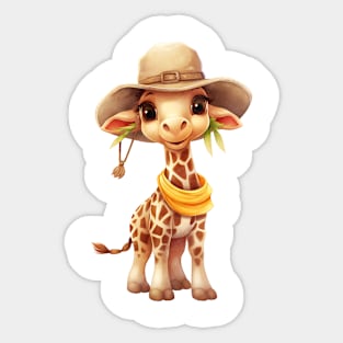 Giraffe in Straw Hat Sticker